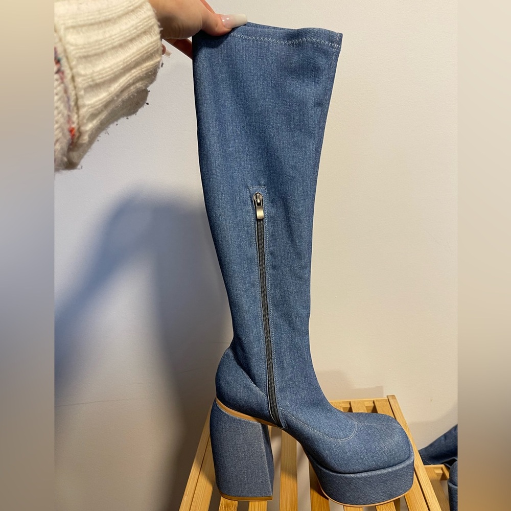 Knee High Denim Boots